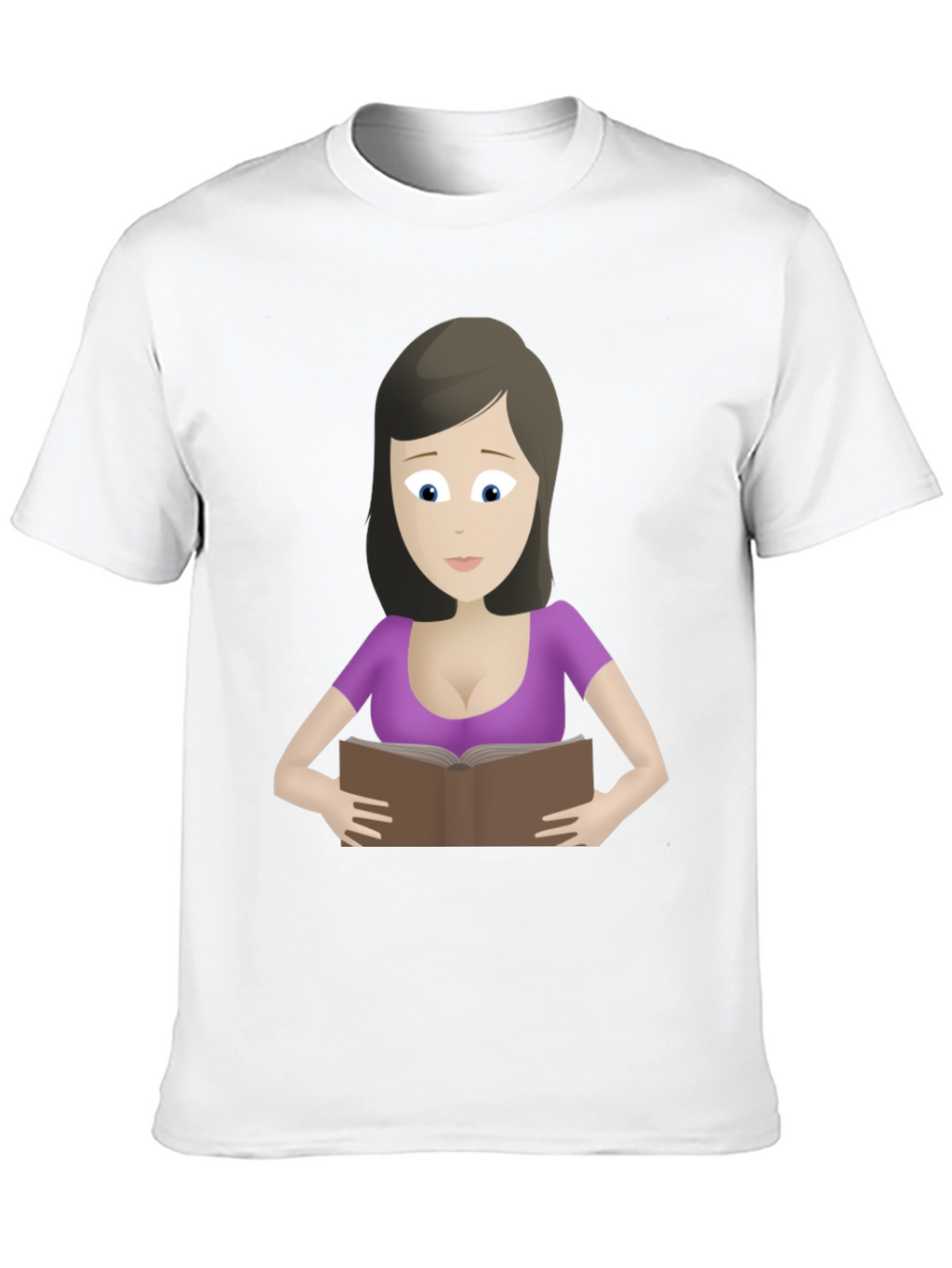 Cartoon Lady Reading Book Black T-Shirt