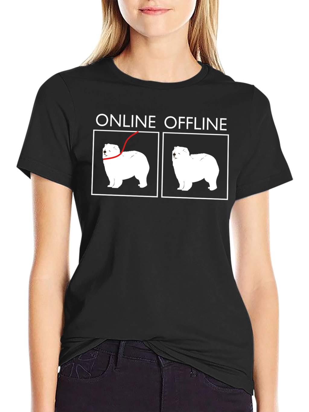 Online Offline Dog Graphic T-Shirt