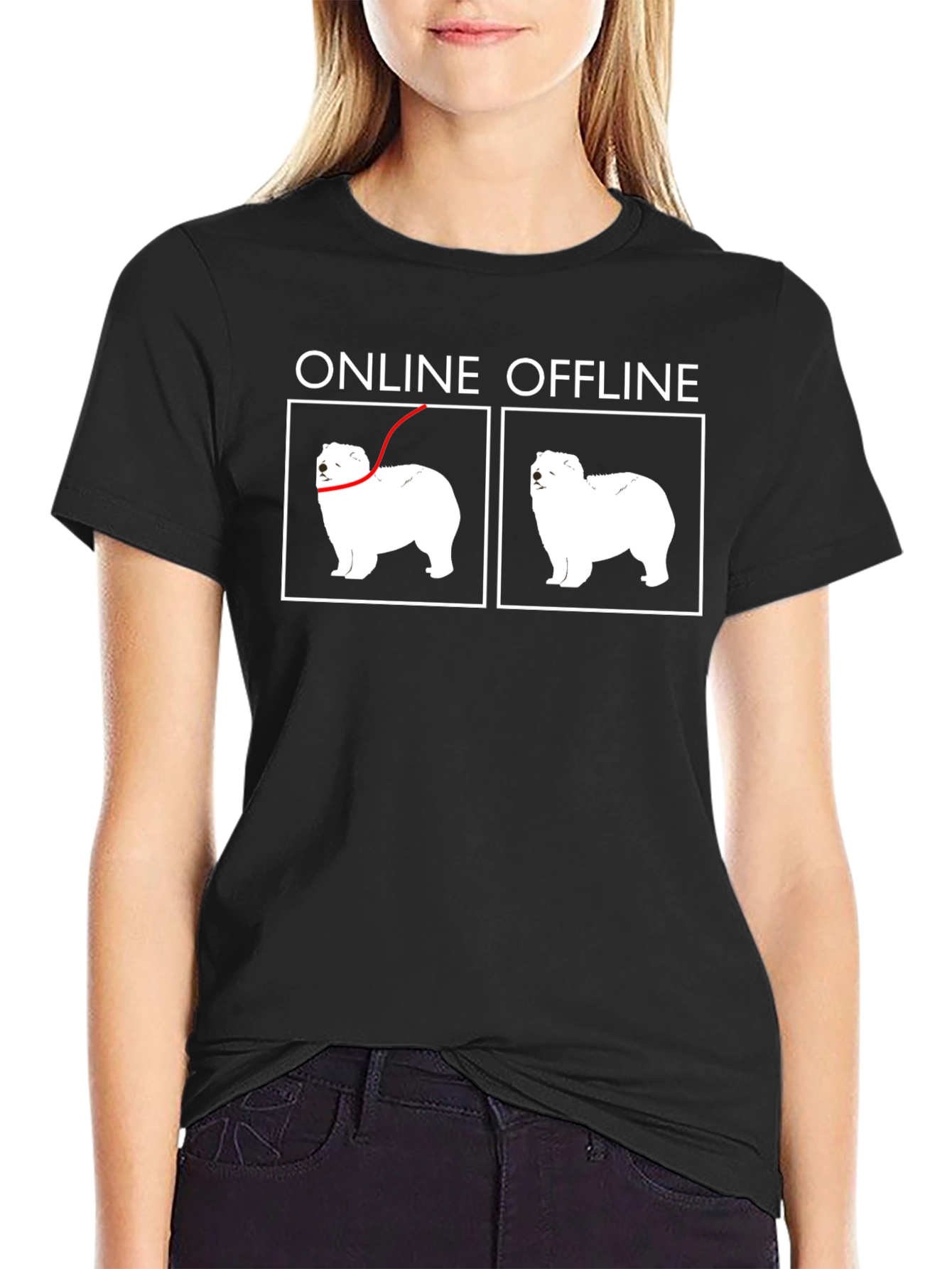 Online Offline Dog Graphic T-Shirt