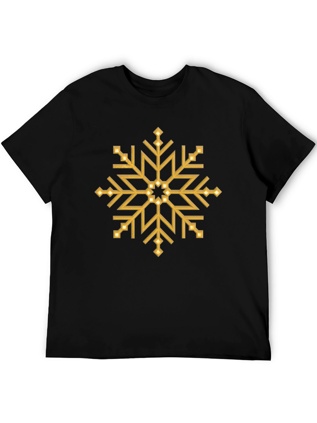 Gold Snowflake Graphic Print Black T-Shirt