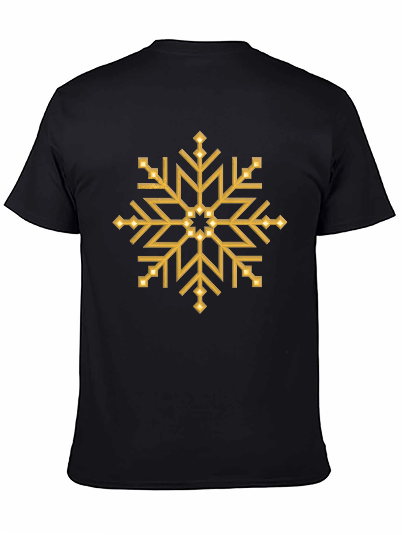 Gold Snowflake Graphic Print Black T-Shirt