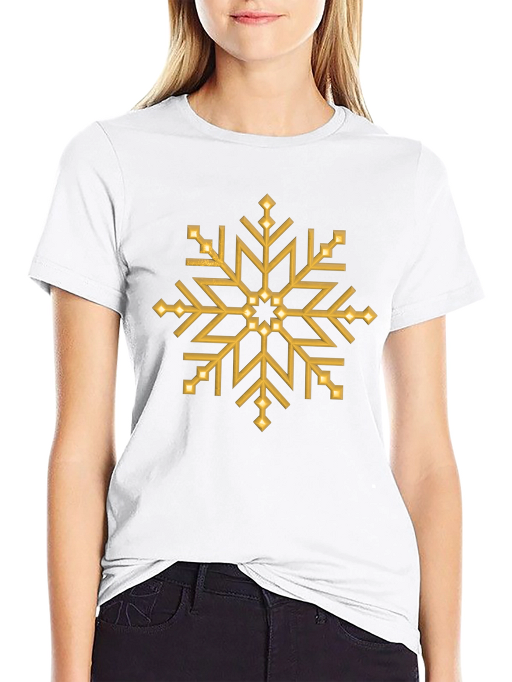 Gold Snowflake Graphic Print Black T-Shirt