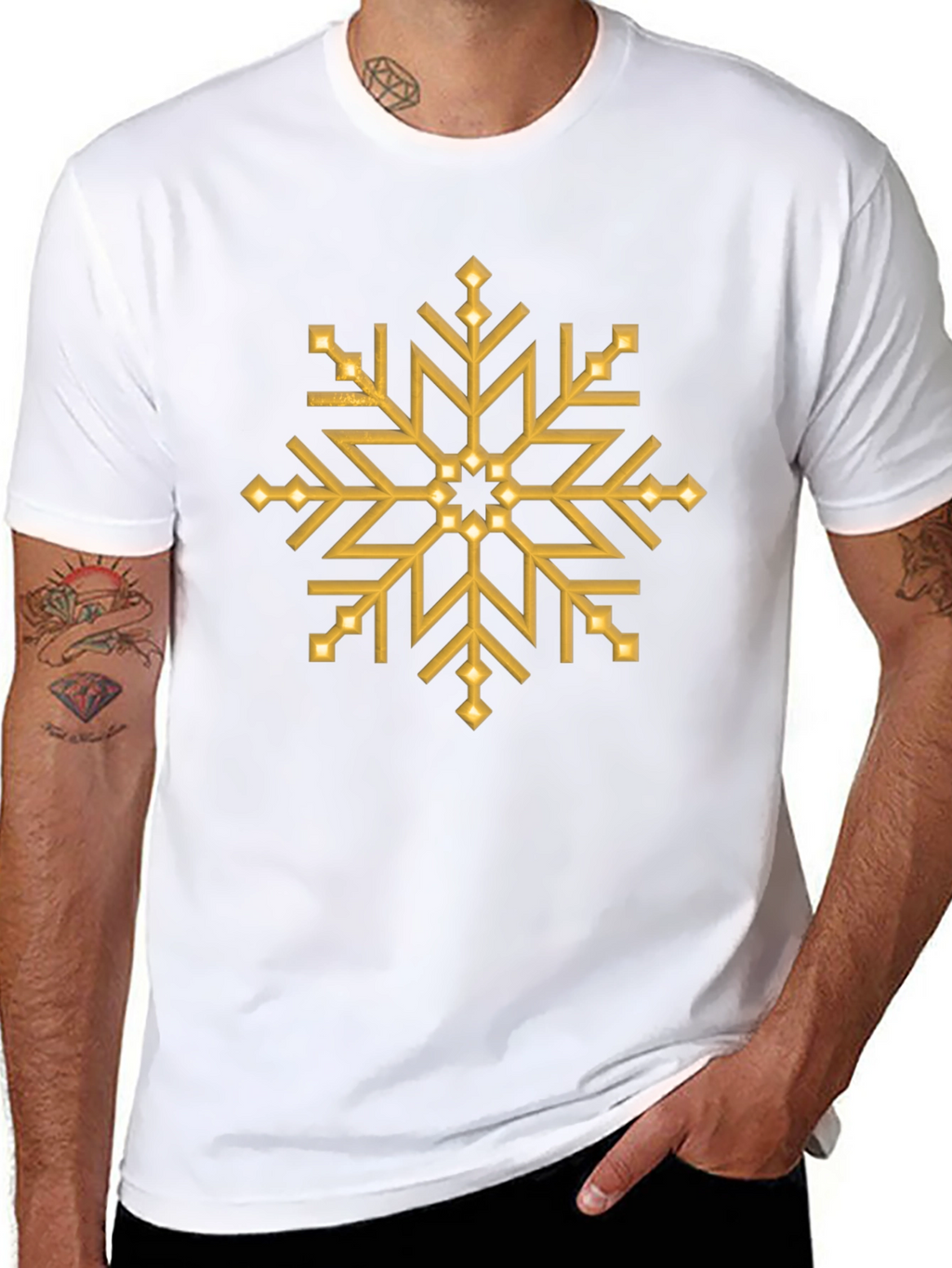 Gold Snowflake Graphic Print Black T-Shirt