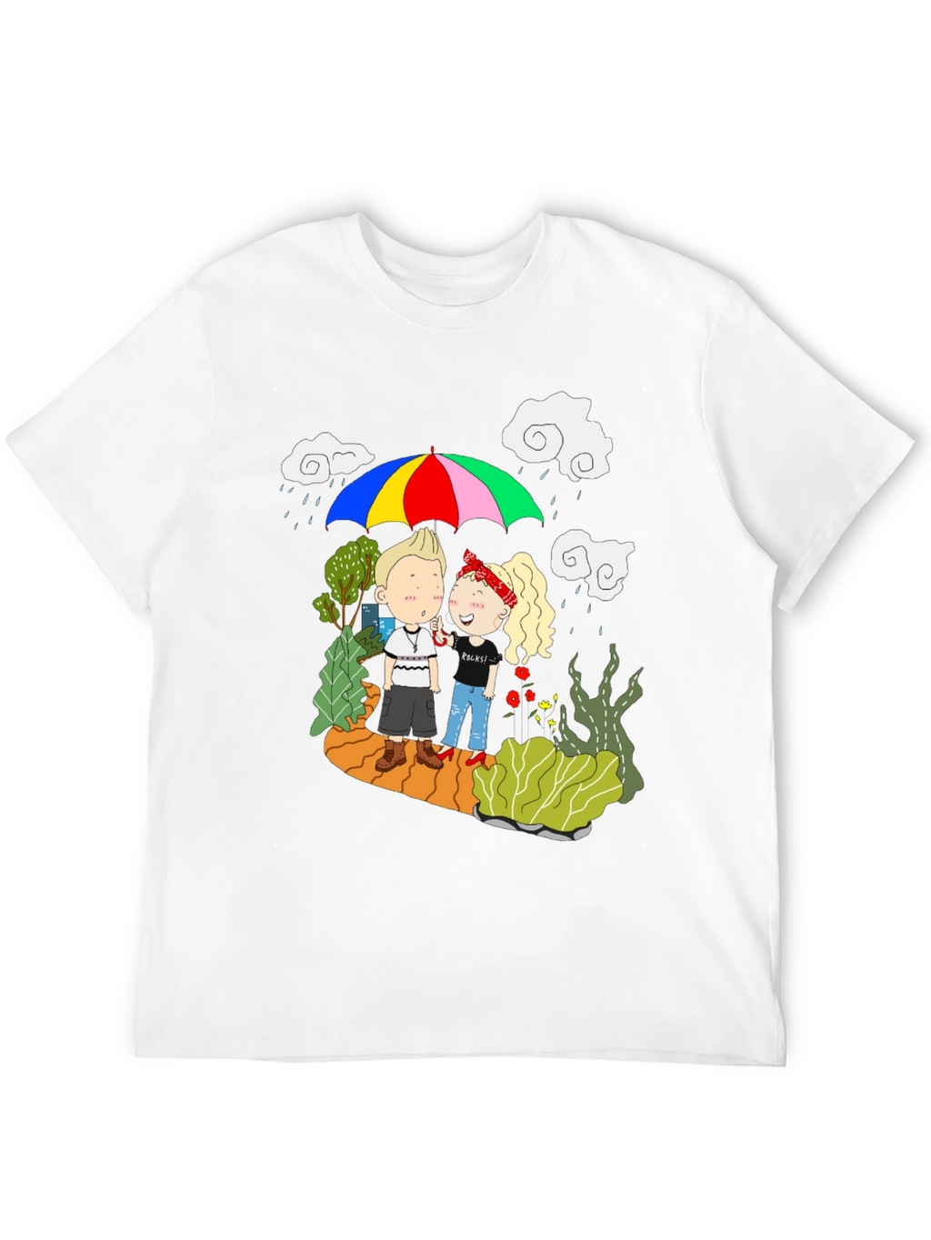 Couple Under Umbrella Graphic Print Tee
