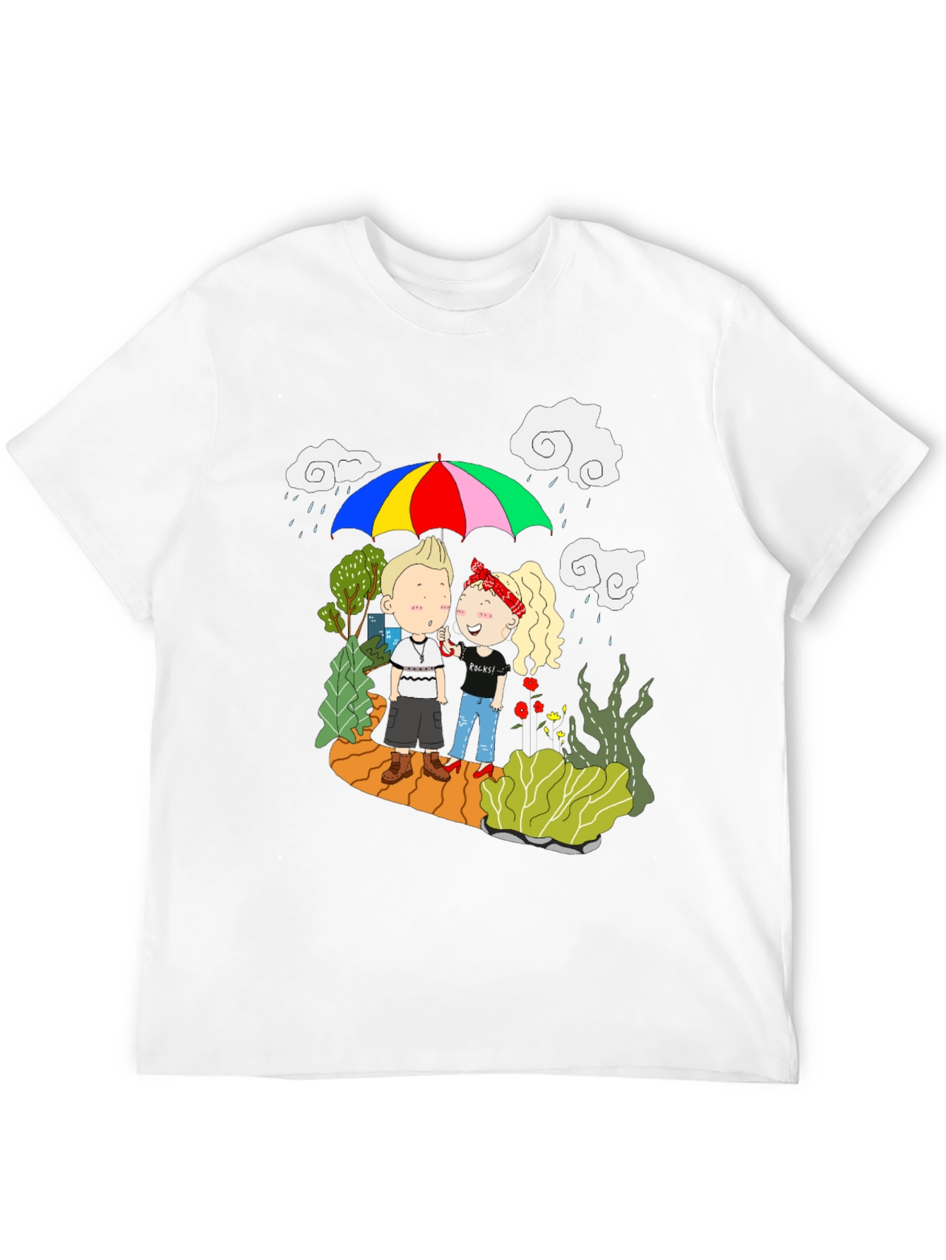 Couple Under Umbrella Graphic Print Tee