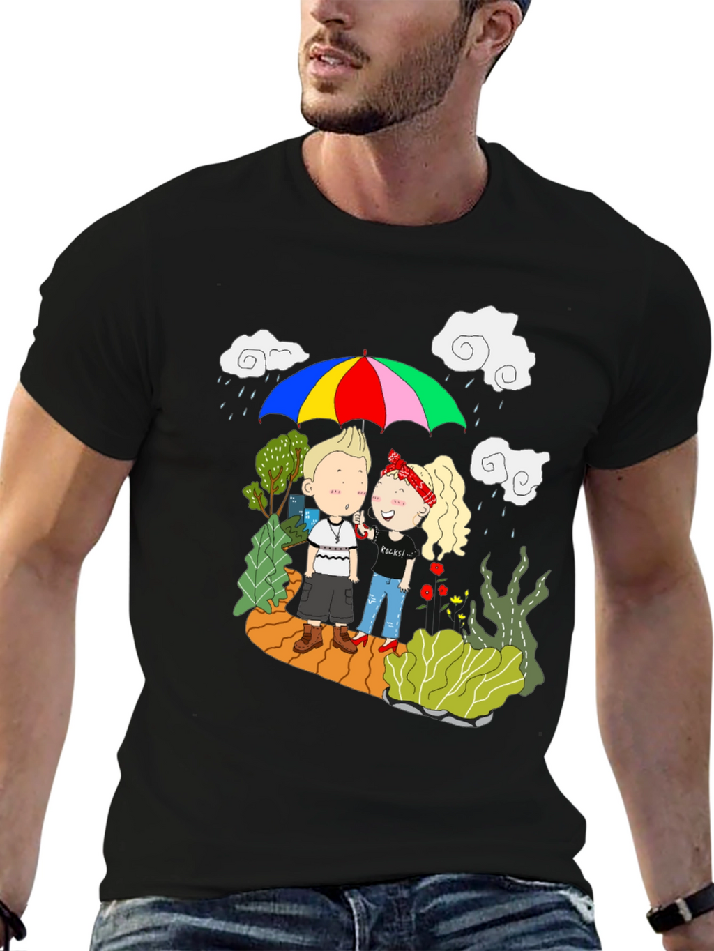 Couple Under Umbrella Graphic Print Tee