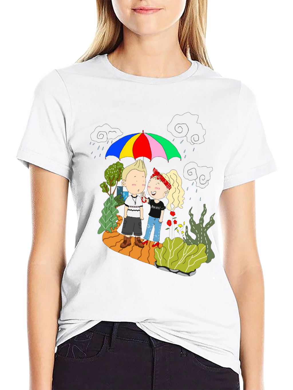 Couple Under Umbrella Graphic Print Tee