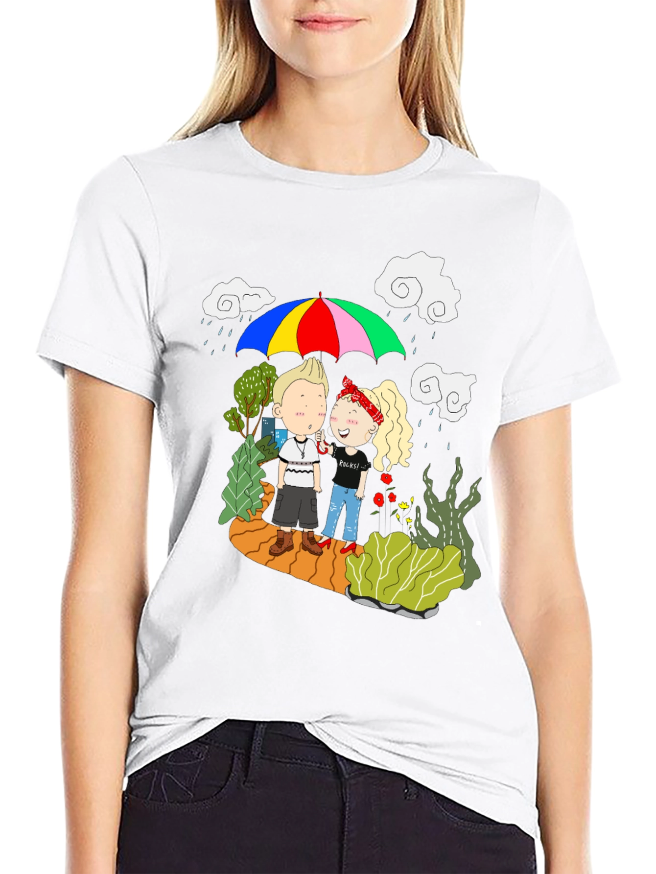 Couple Under Umbrella Graphic Print Tee