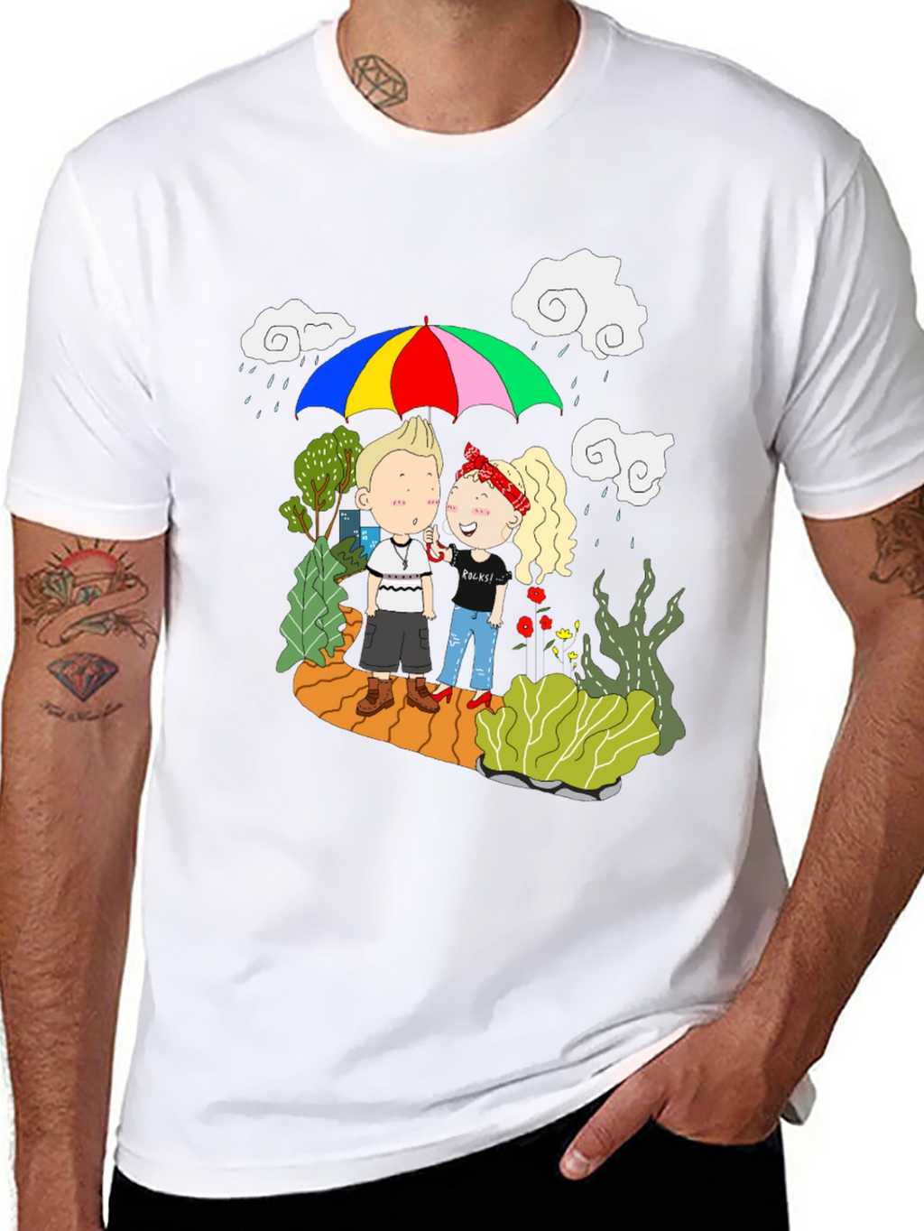 Couple Under Umbrella Graphic Print Tee