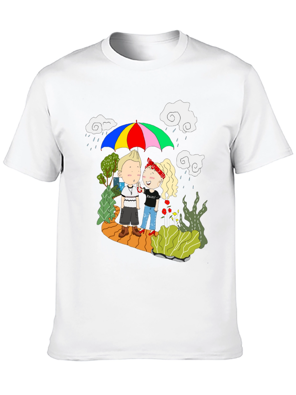 Couple Under Umbrella Graphic Print Tee
