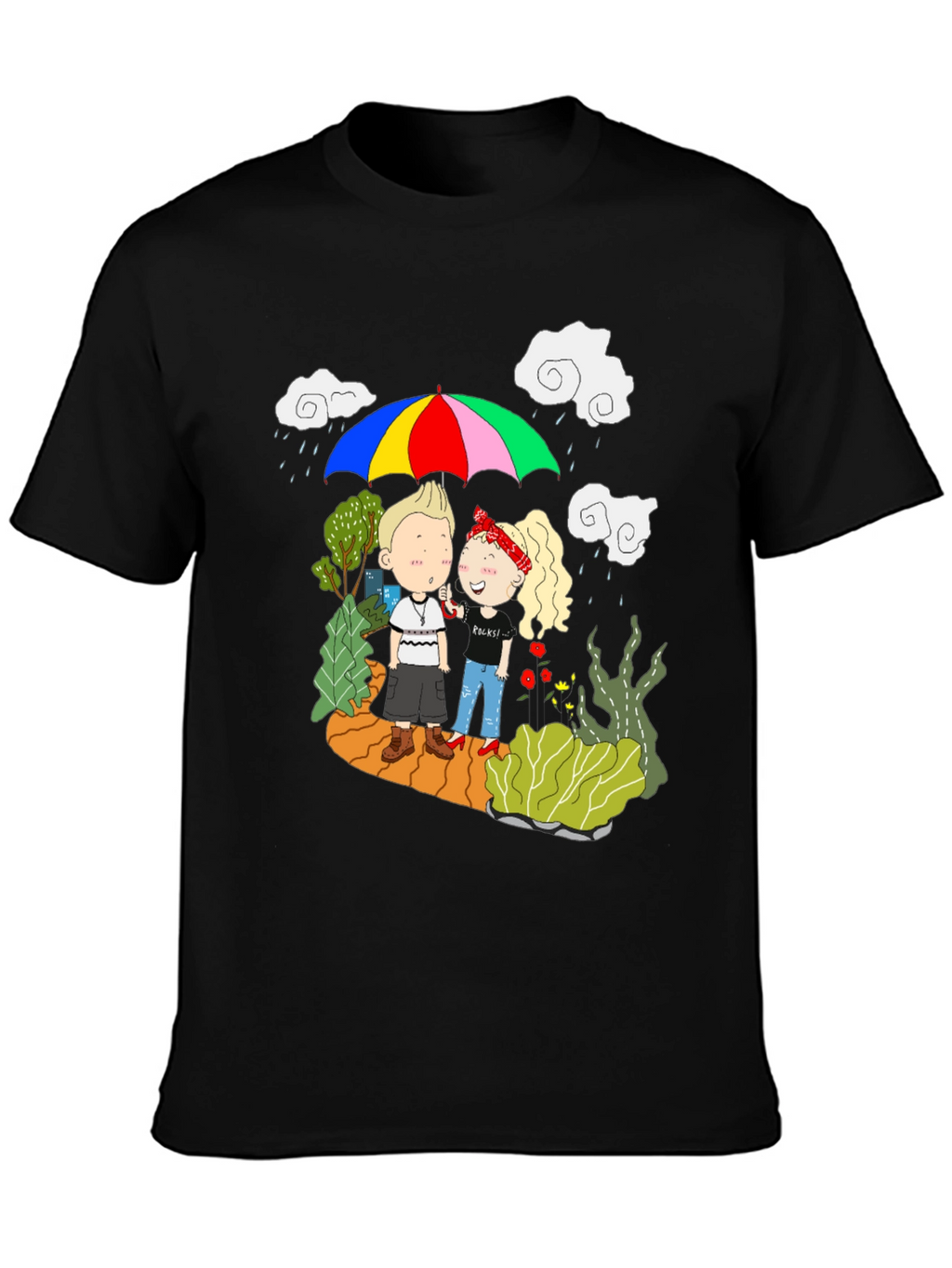 Couple Under Umbrella Graphic Print Tee