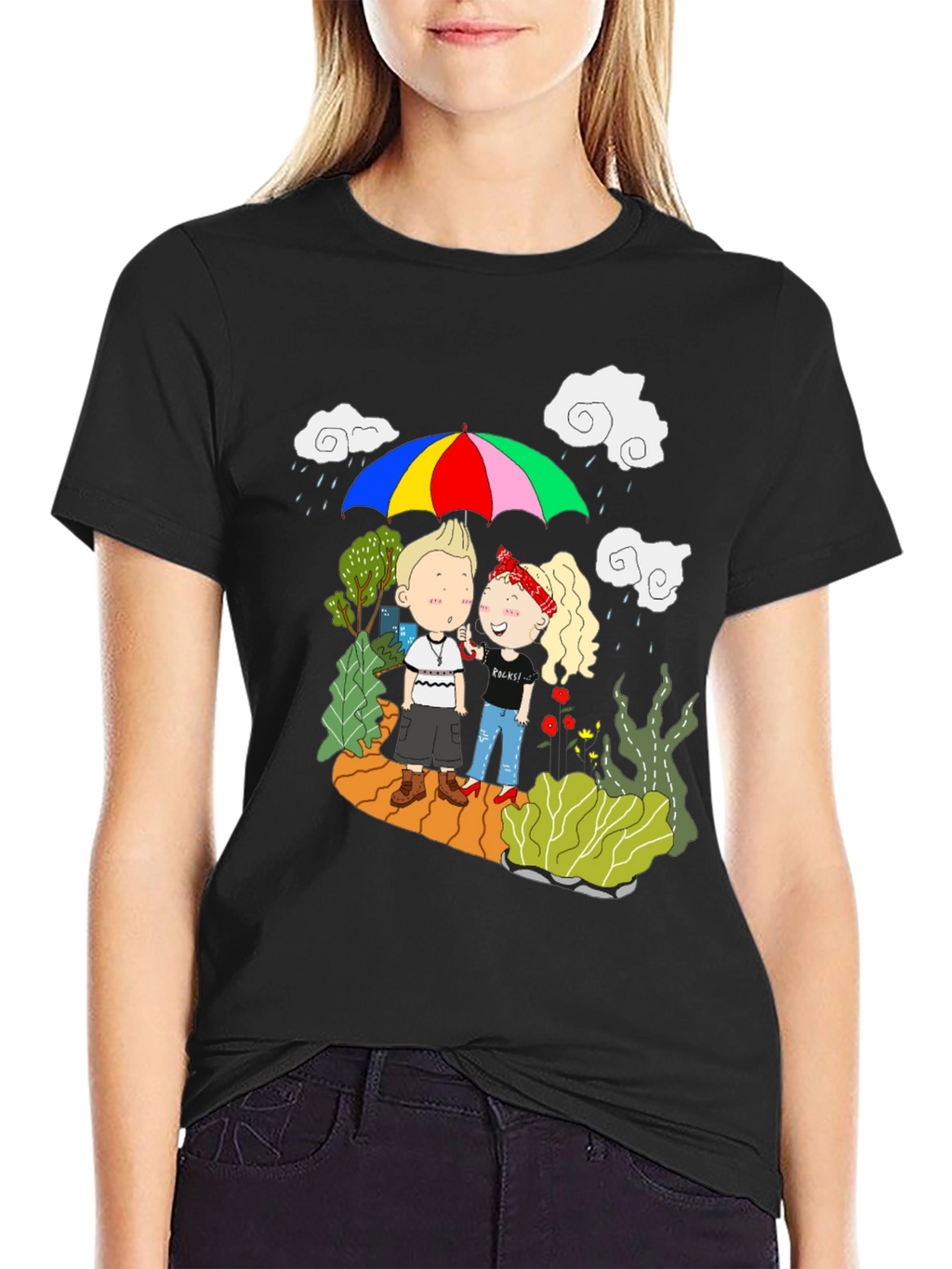Couple Under Umbrella Graphic Print Tee