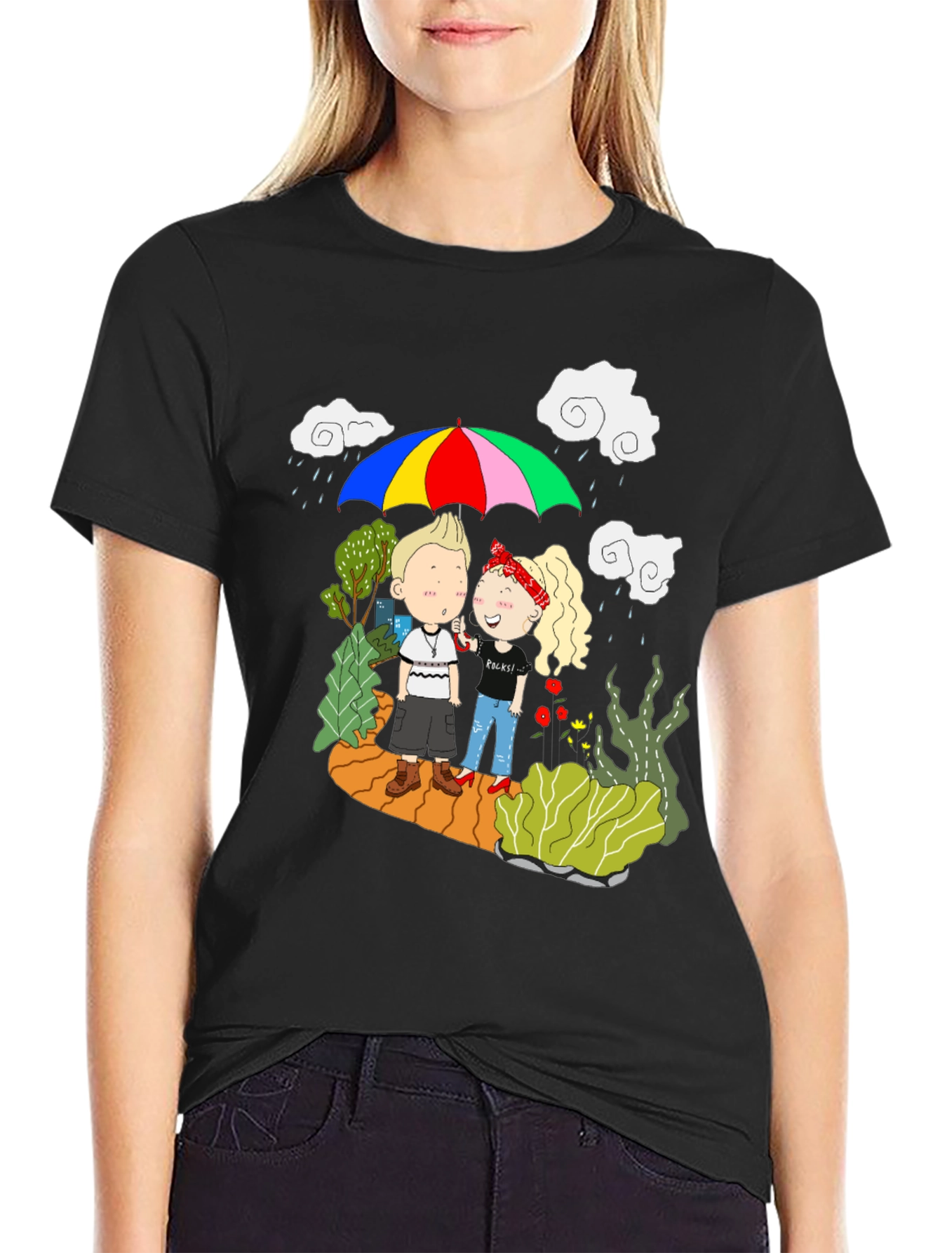 Couple Under Umbrella Graphic Print Tee
