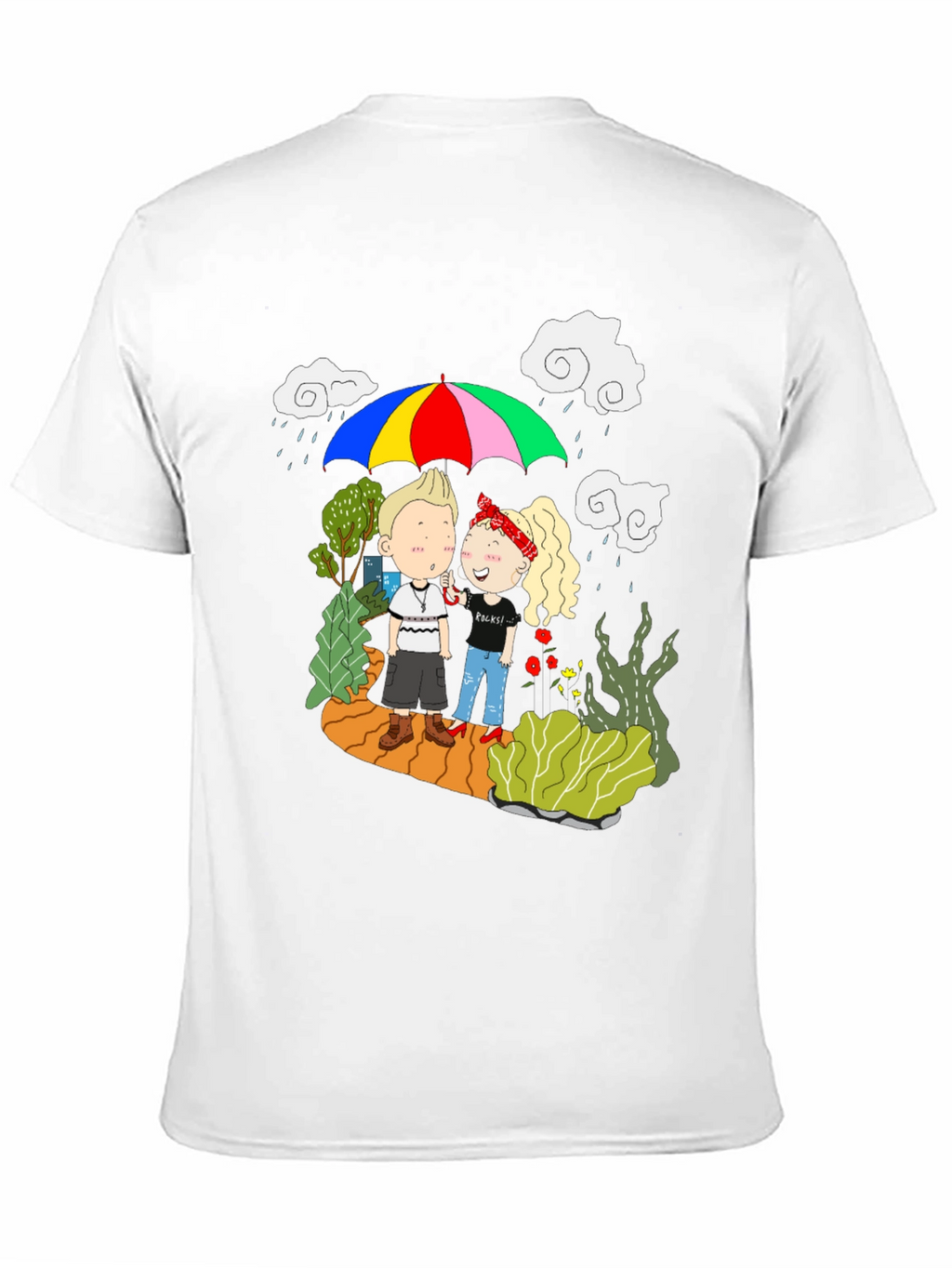 Couple Under Umbrella Graphic Print Tee