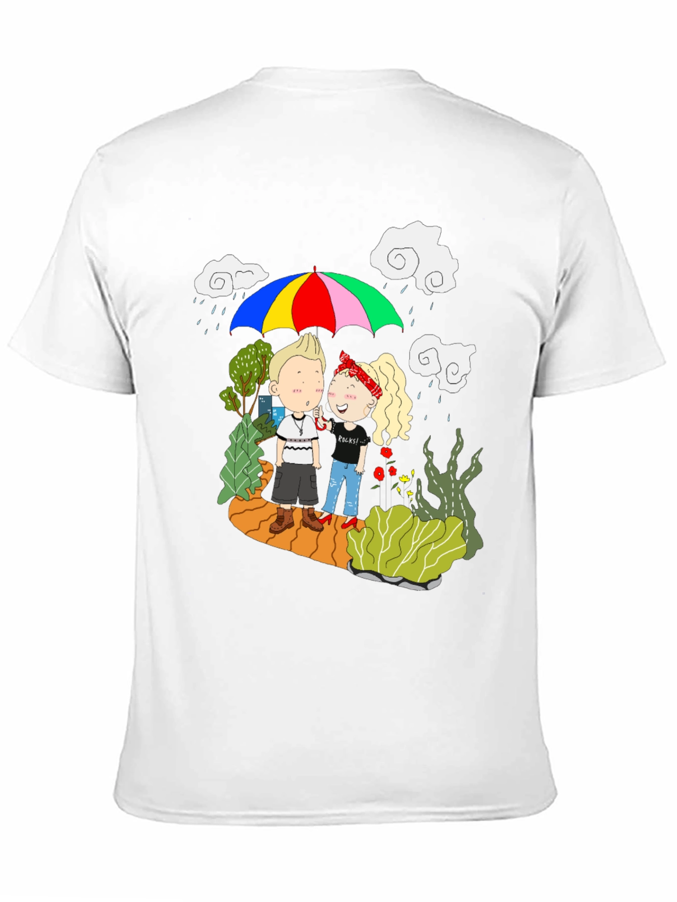 Couple Under Umbrella Graphic Print Tee