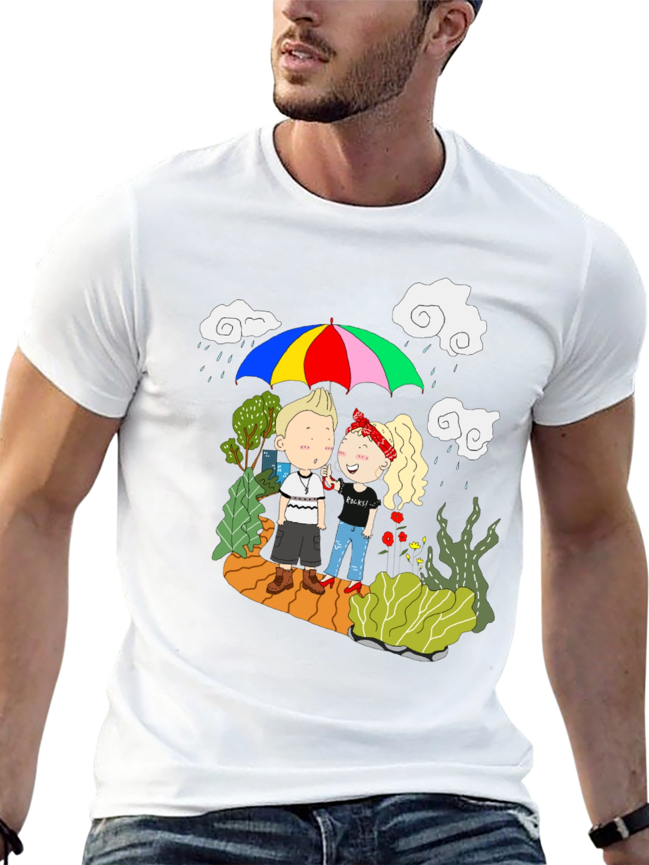 Couple Under Umbrella Graphic Print Tee