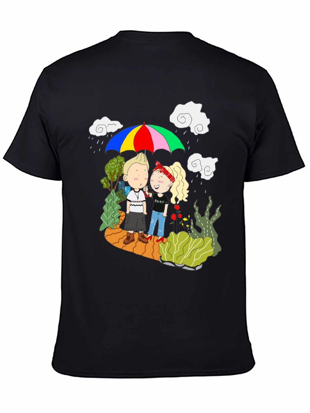 Couple Under Umbrella Graphic Print Tee