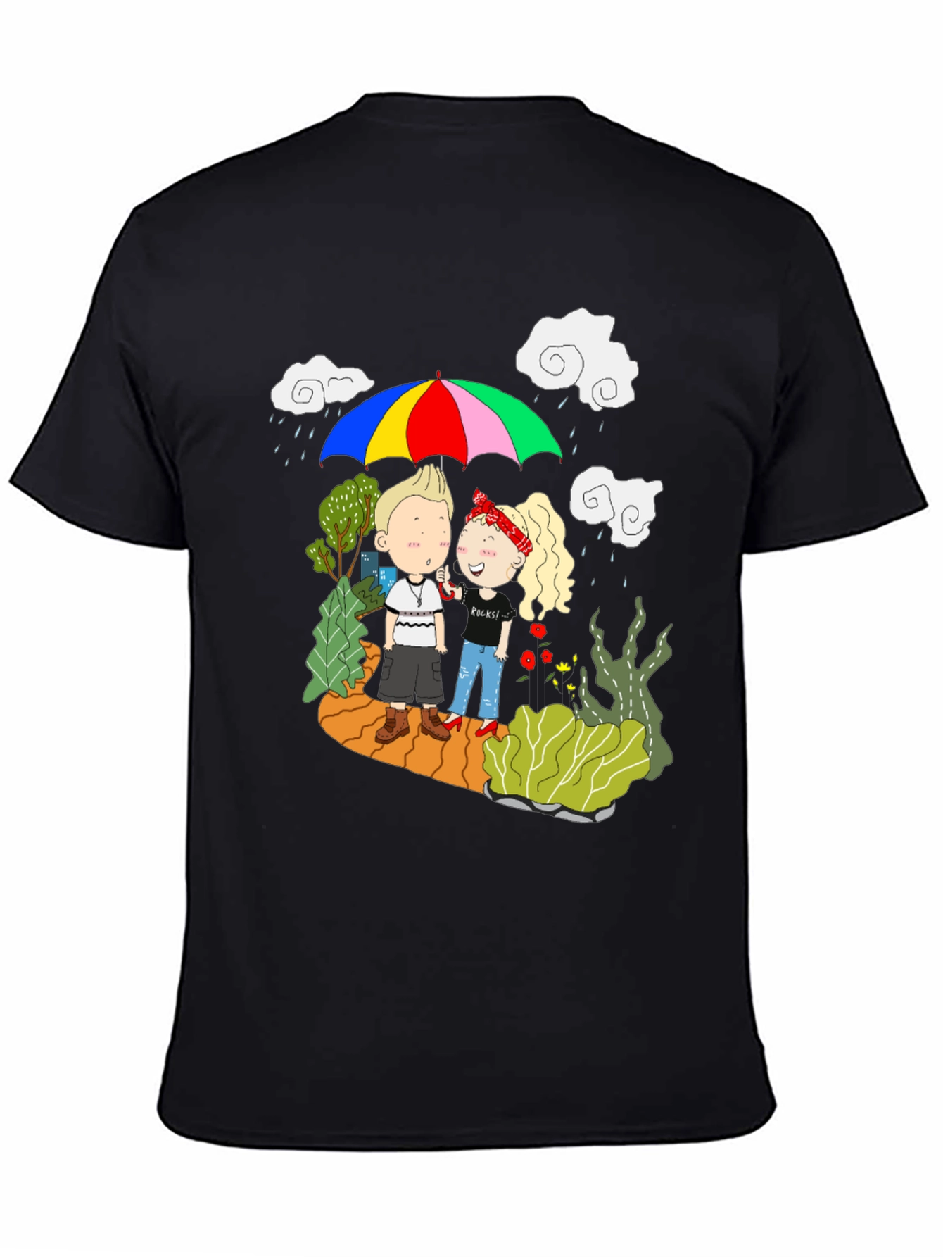 Couple Under Umbrella Graphic Print Tee