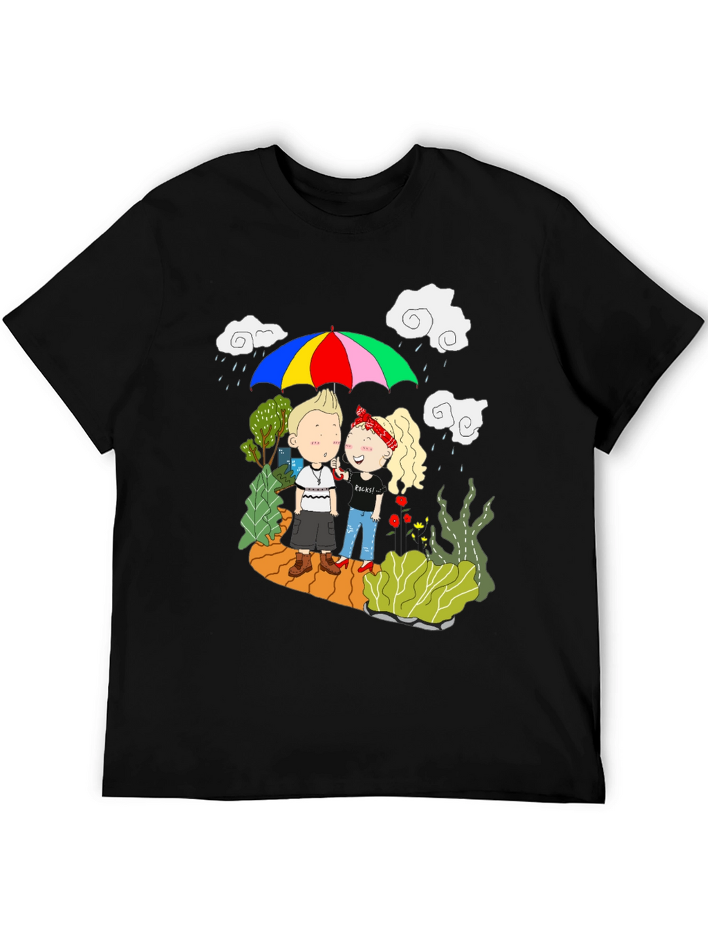 Couple Under Umbrella Graphic Print Tee