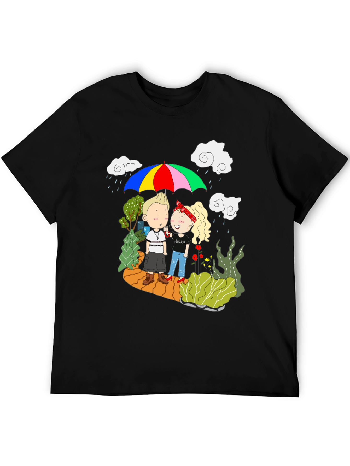 Couple Under Umbrella Graphic Print Tee