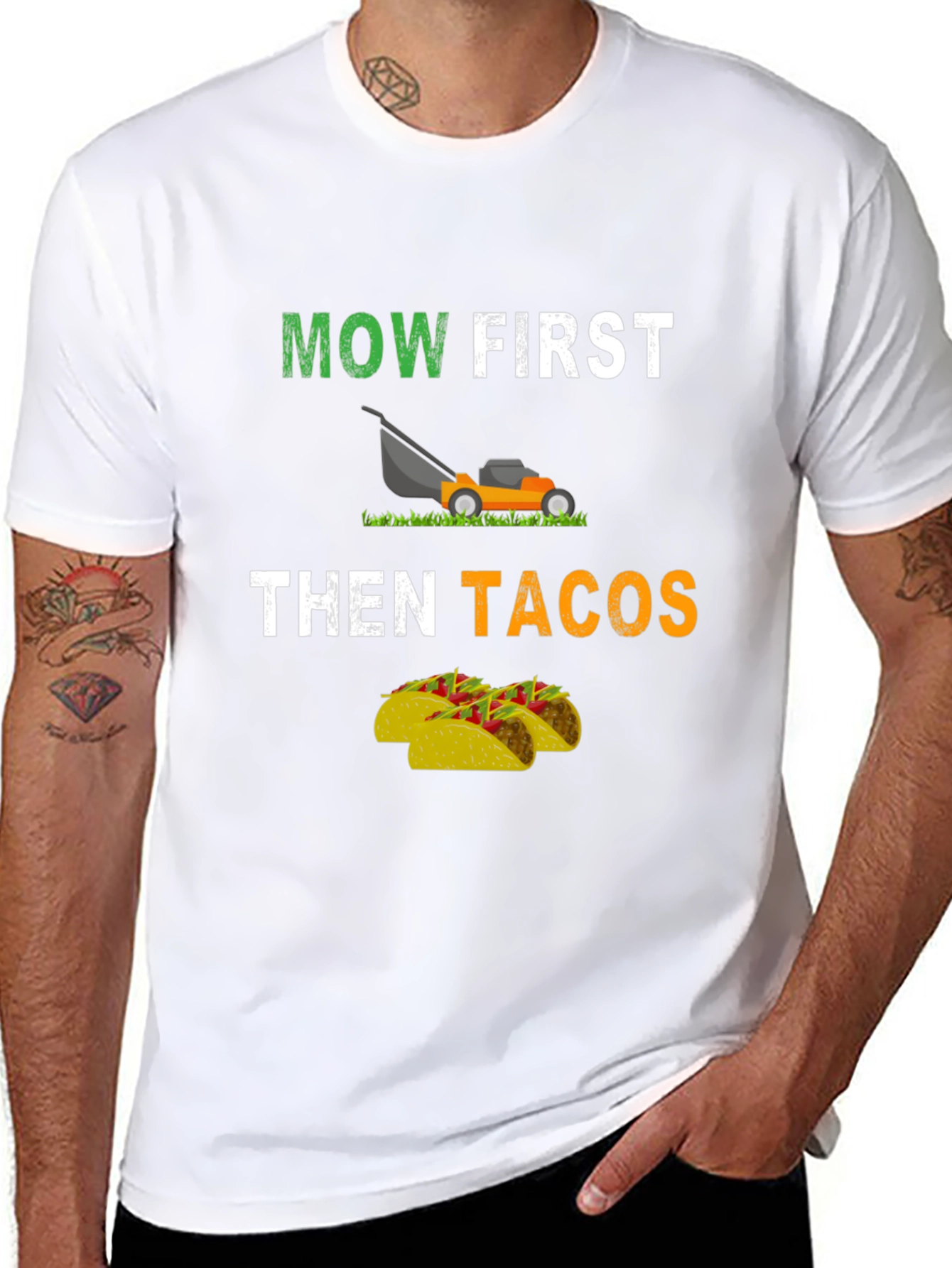 Mow First Then Tacos Graphic T-Shirt