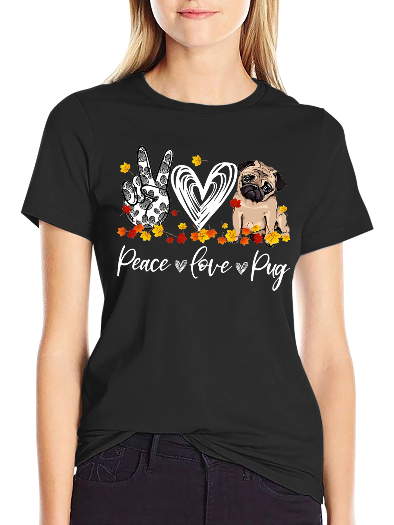 Peace Love Pug Graphic T-Shirt