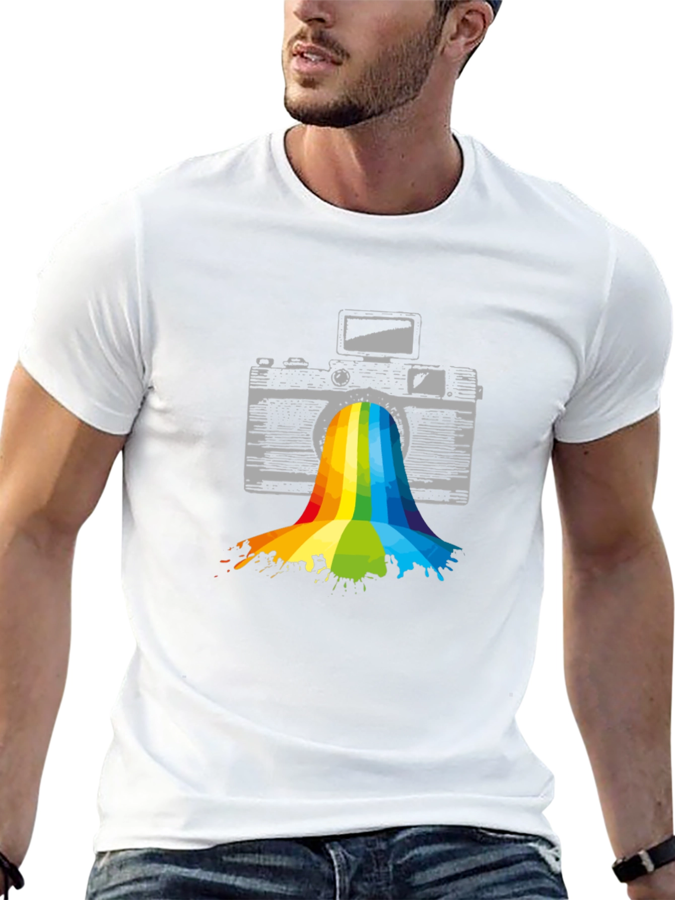 Rainbow Camera T-Shirt - Artistic Photography Tee