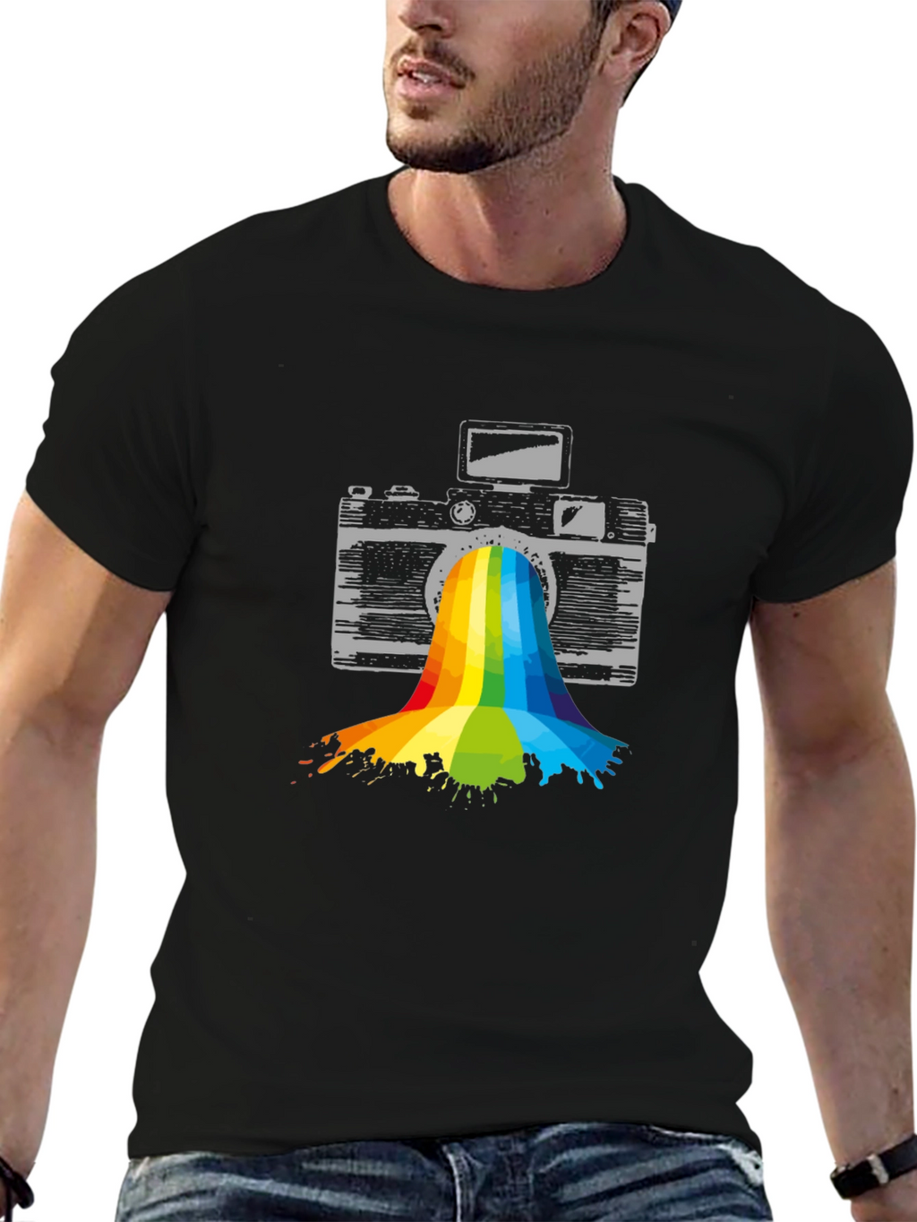 Rainbow Camera T-Shirt - Artistic Photography Tee
