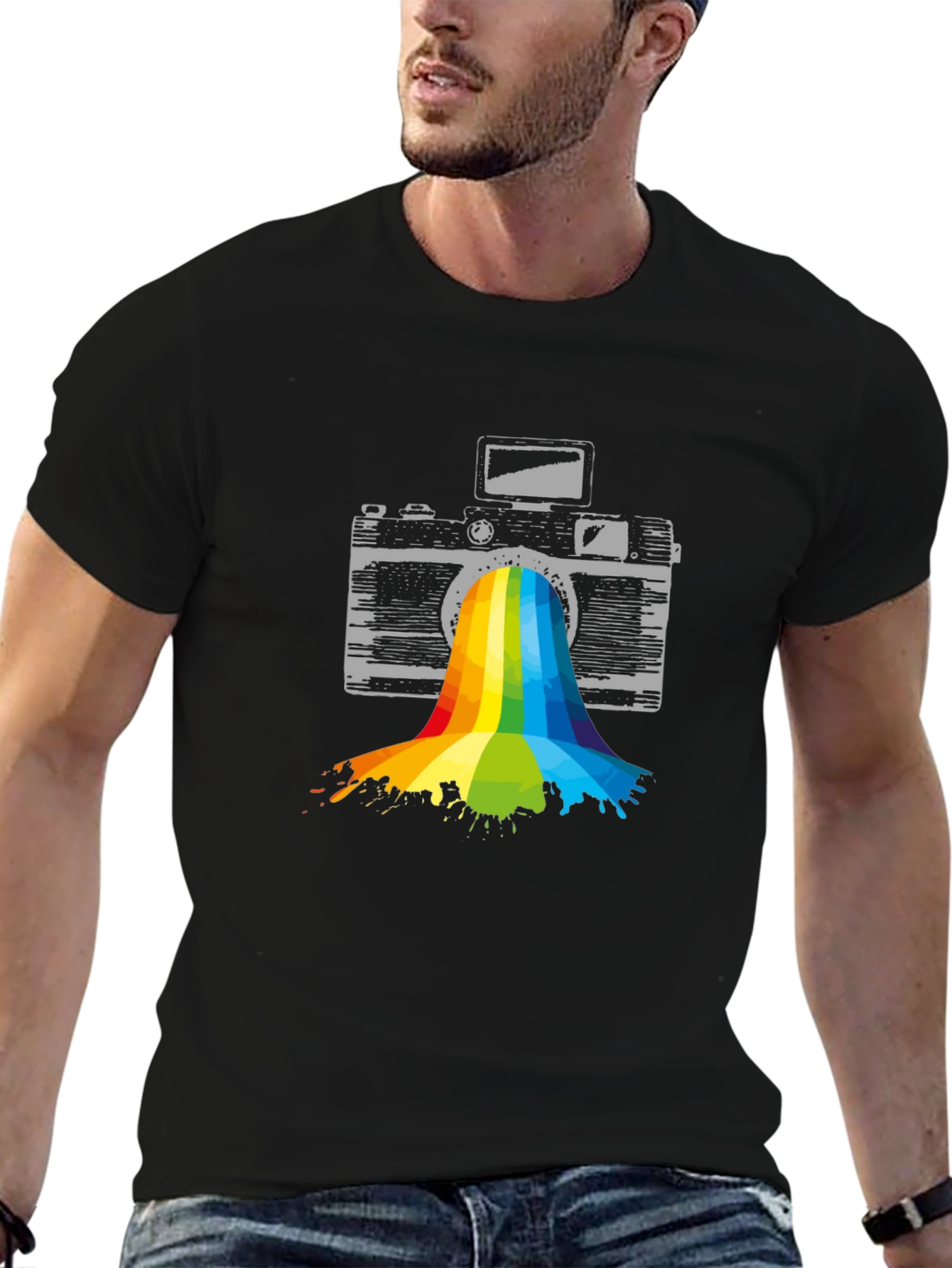 Rainbow Camera T-Shirt - Artistic Photography Tee