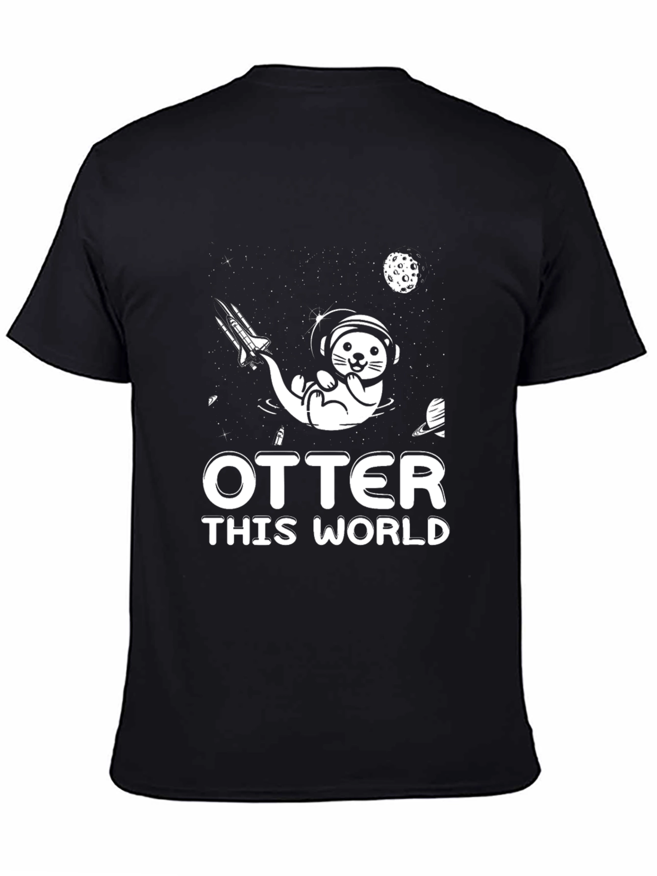 Otter This World T-Shirt Space Graphic Tee Black Cotton