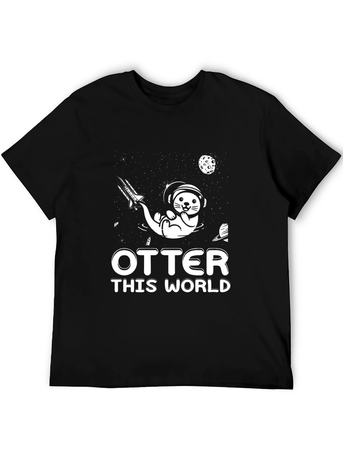 Otter This World T-Shirt Space Graphic Tee Black Cotton