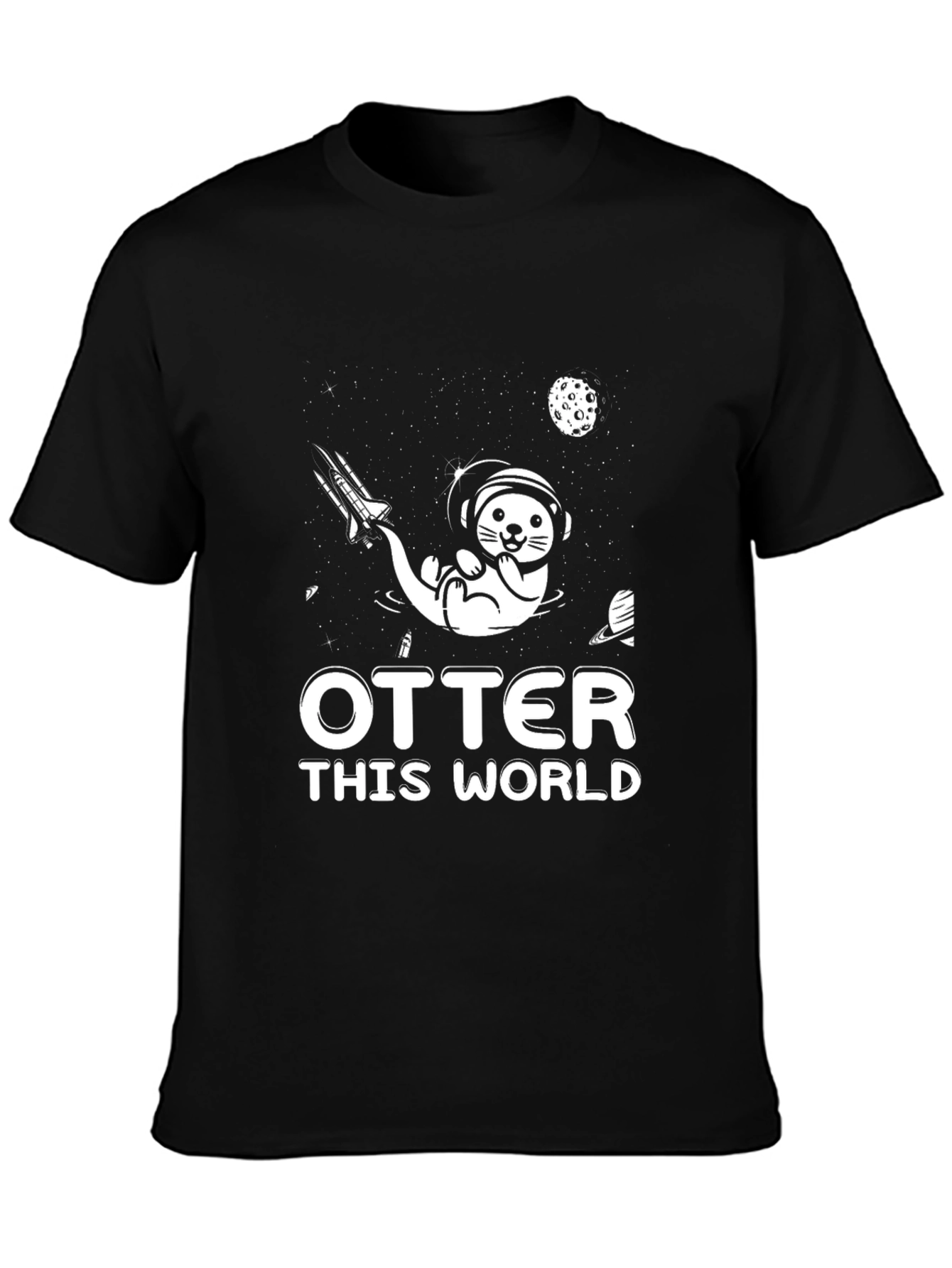 Otter This World T-Shirt Space Graphic Tee Black Cotton