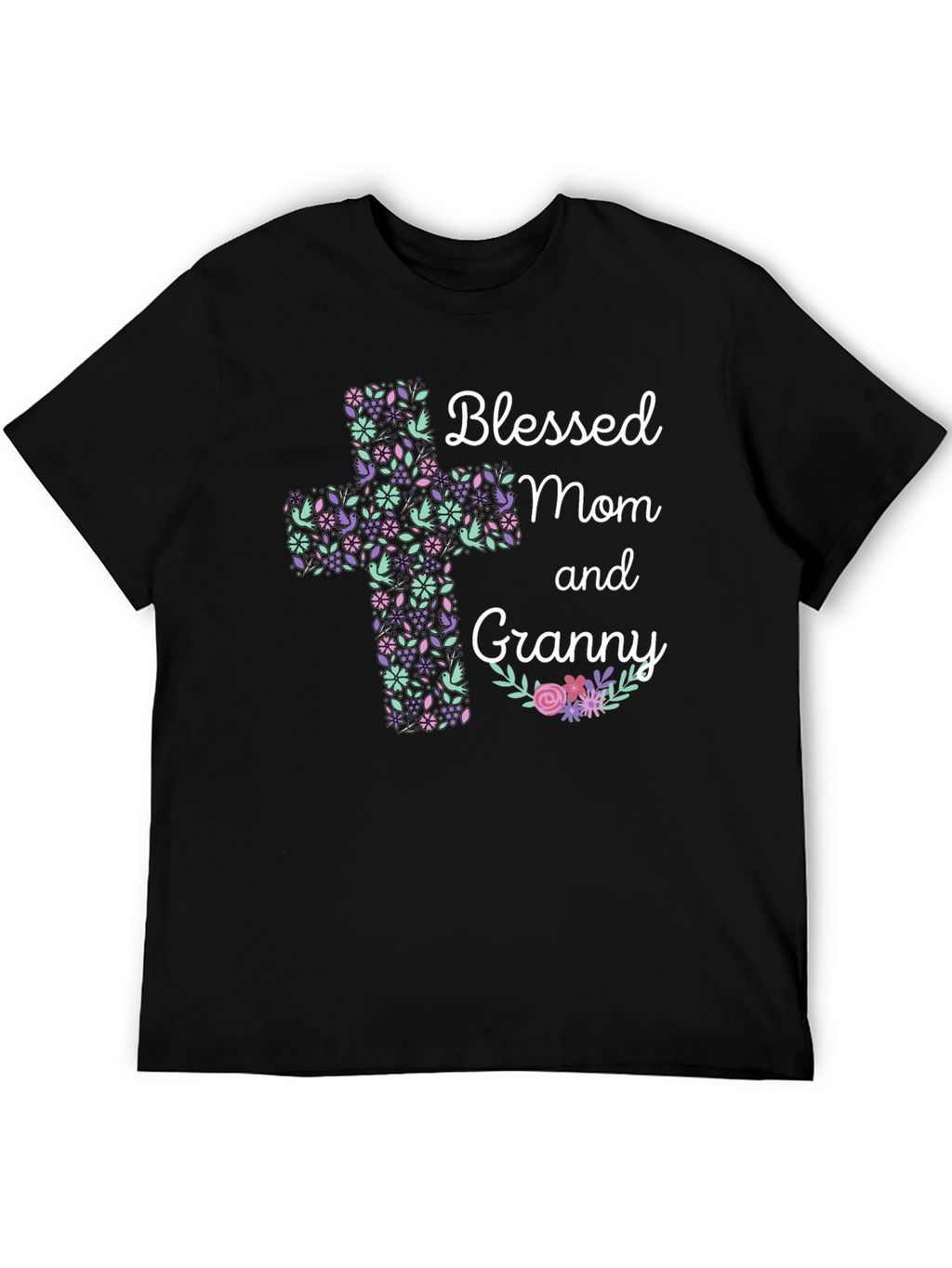 Blessed Mom and Granny Floral Cross T-Shirt