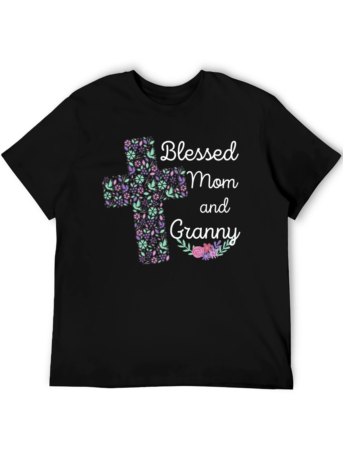 Blessed Mom and Granny Floral Cross T-Shirt