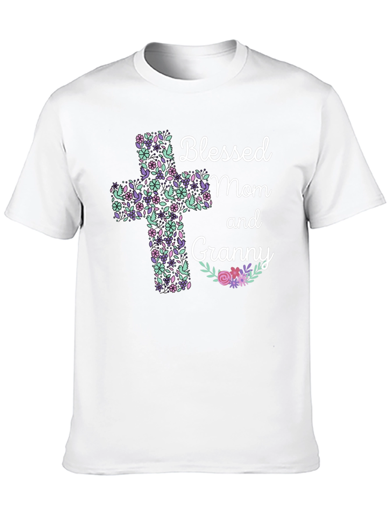 Blessed Mom and Granny Floral Cross T-Shirt