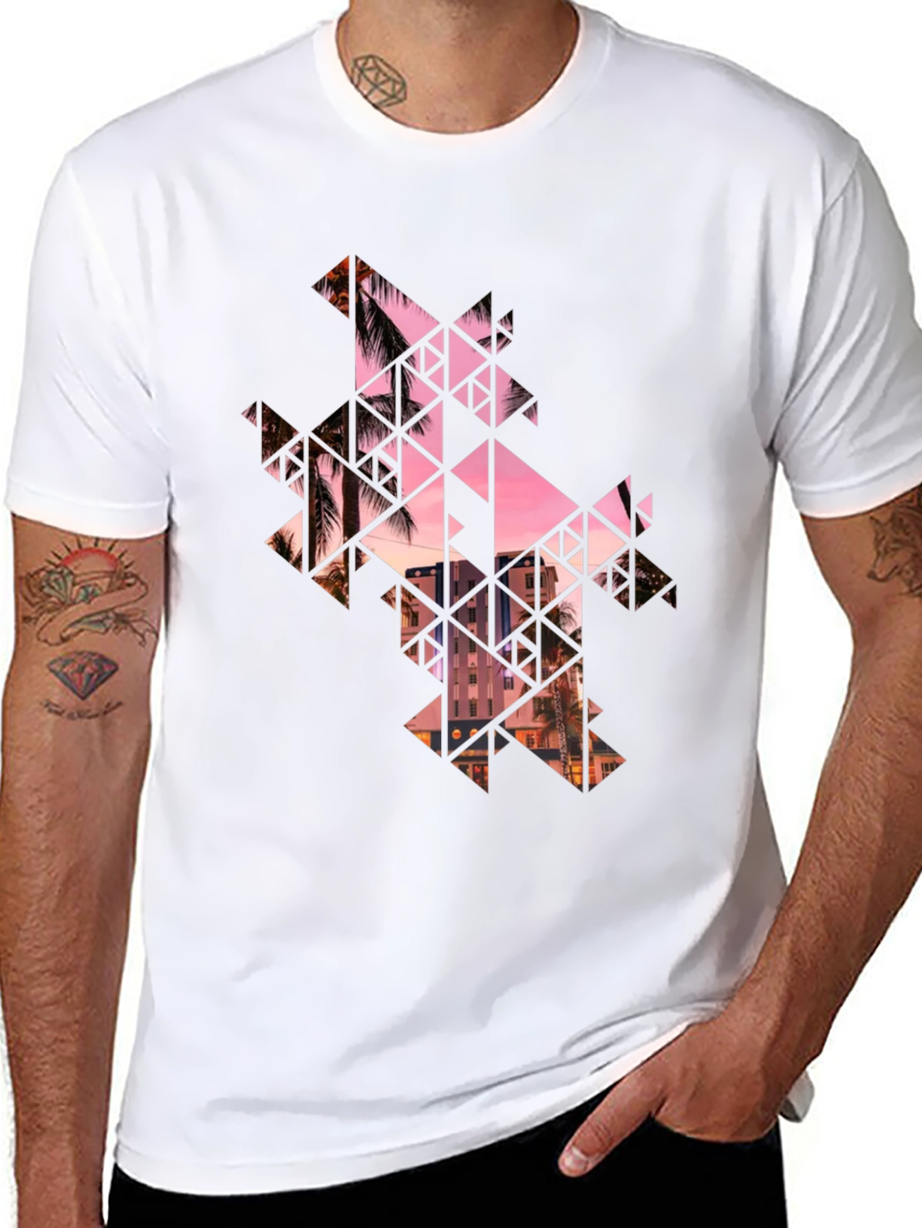 Geometric Palm Tree Graphic Black T-Shirt