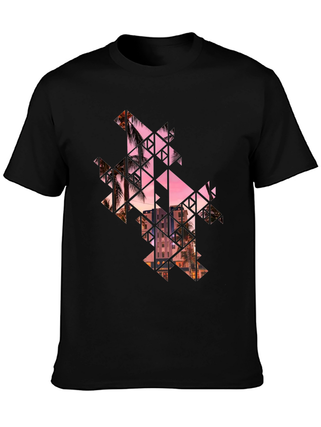 Geometric Palm Tree Graphic Black T-Shirt