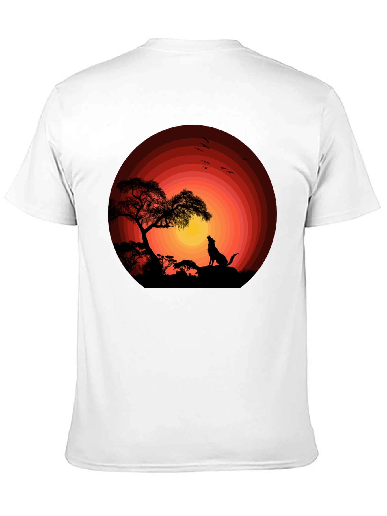 Sunset Silhouette Wolf Graphic Tee - Black Cotton Blend