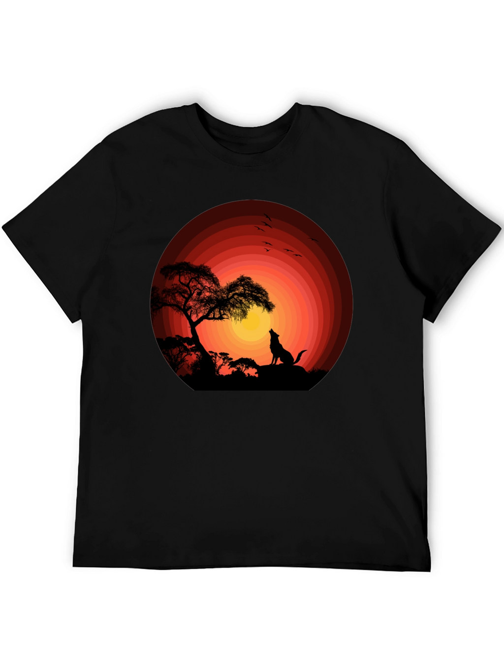 Sunset Silhouette Wolf Graphic Tee - Black Cotton Blend