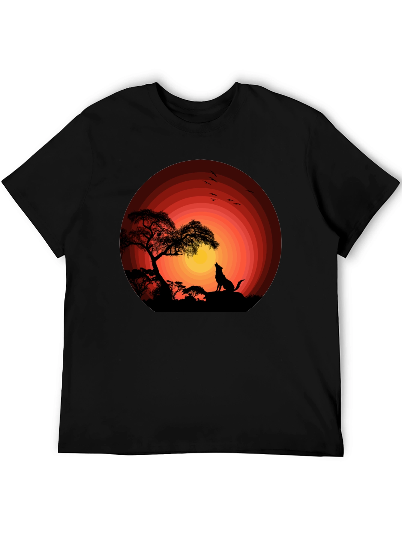 Sunset Silhouette Wolf Graphic Tee - Black Cotton Blend