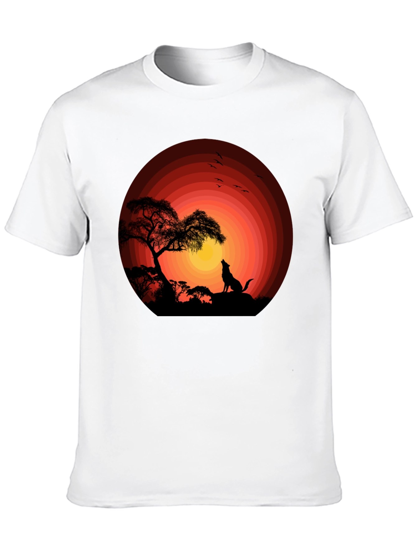 Sunset Silhouette Wolf Graphic Tee - Black Cotton Blend