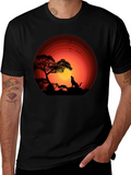 Sunset Silhouette Wolf Graphic Tee - Black Cotton Blend