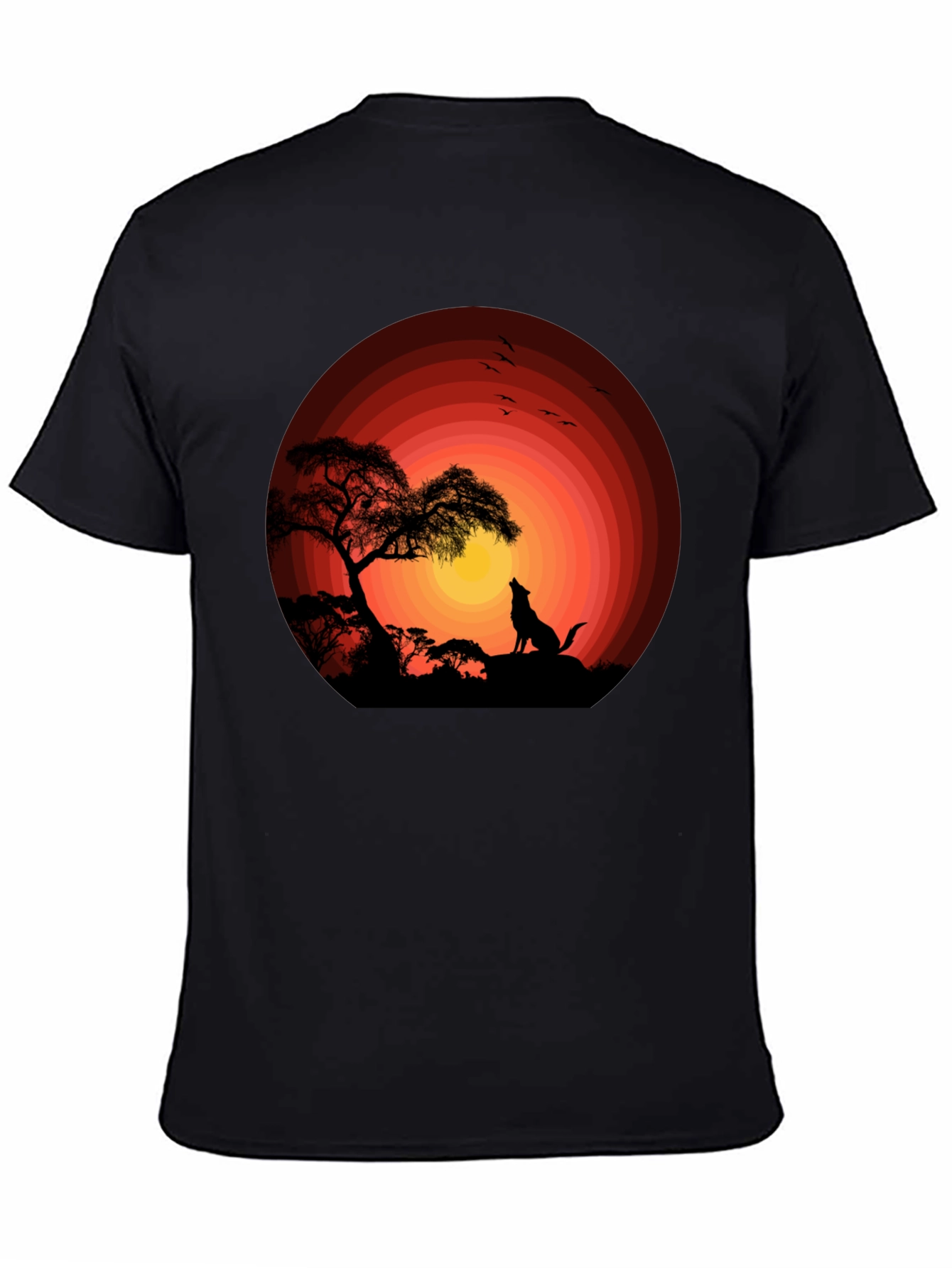 Sunset Silhouette Wolf Graphic Tee - Black Cotton Blend