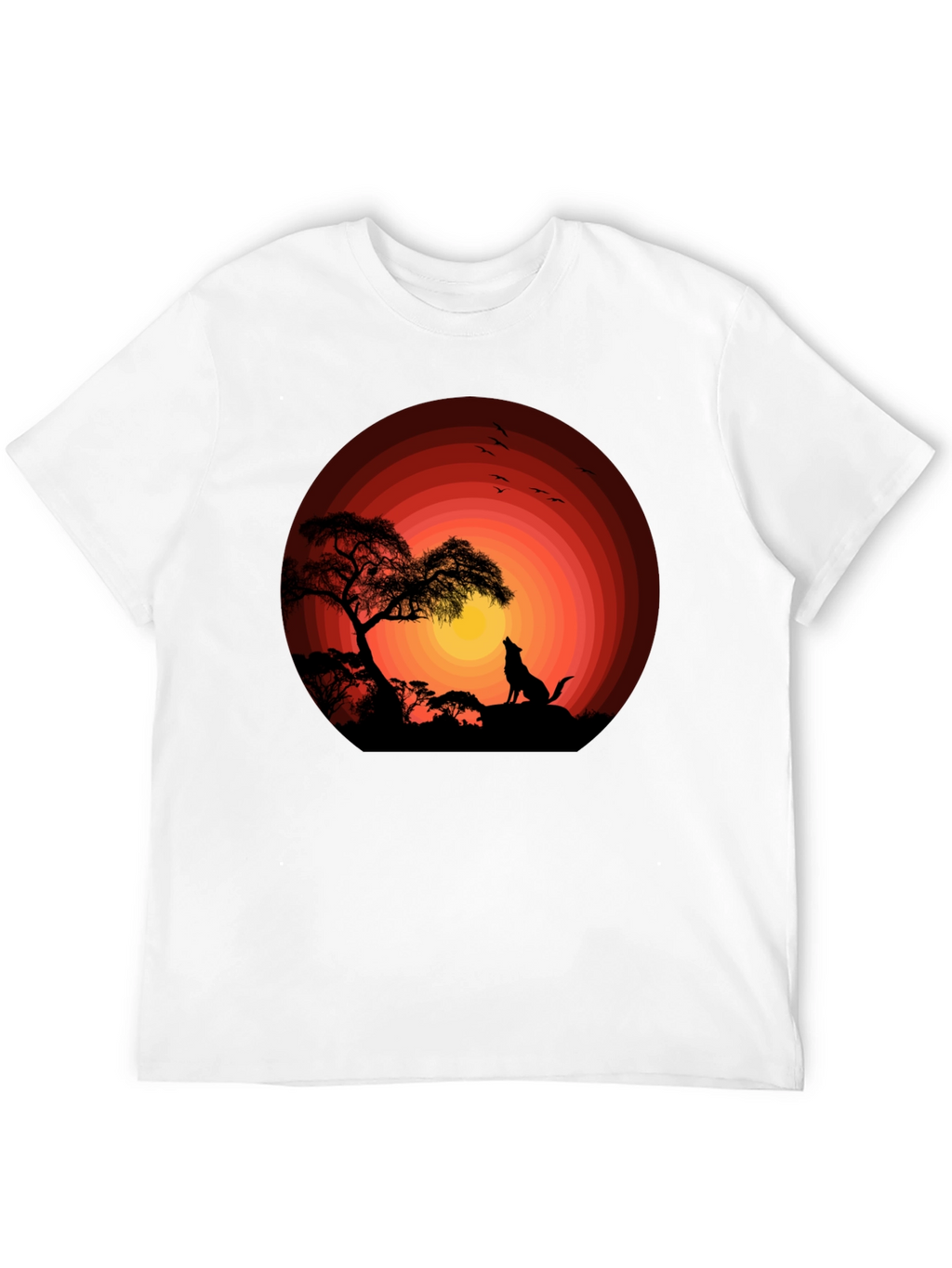 Sunset Silhouette Wolf Graphic Tee - Black Cotton Blend