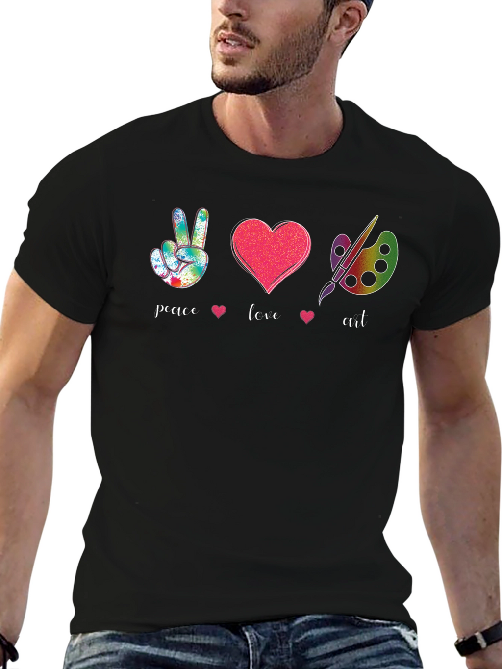 Peace Love Art T-Shirt - Black