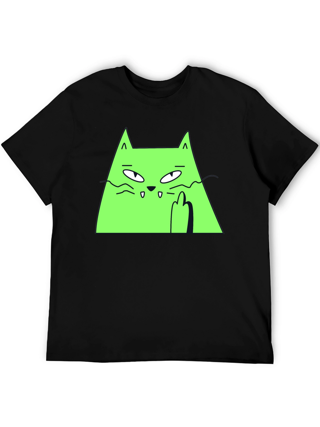 Green Cat Graphic Tee - Black T-Shirt