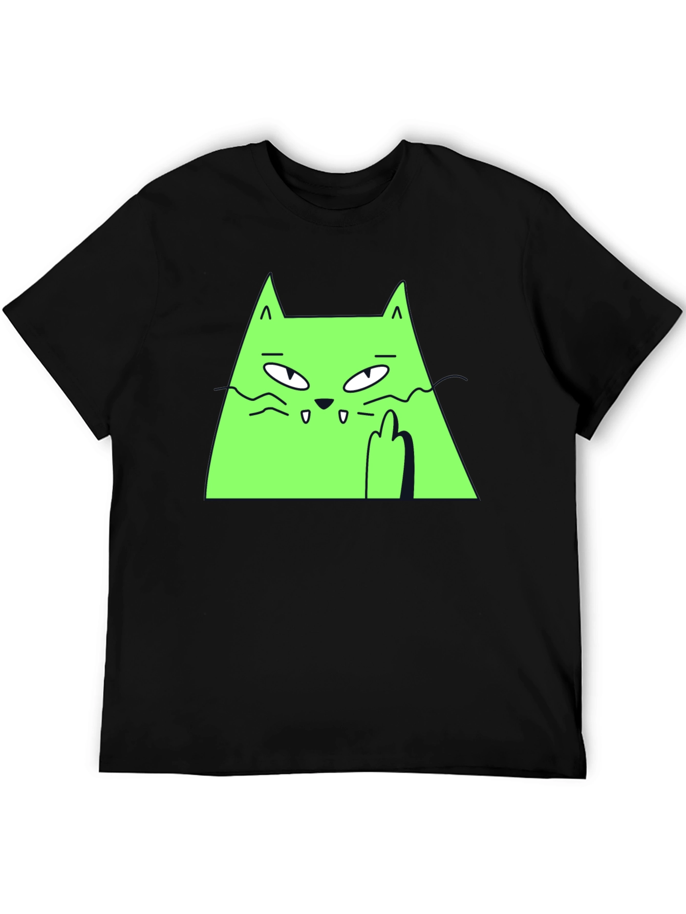 Green Cat Graphic Tee - Black T-Shirt