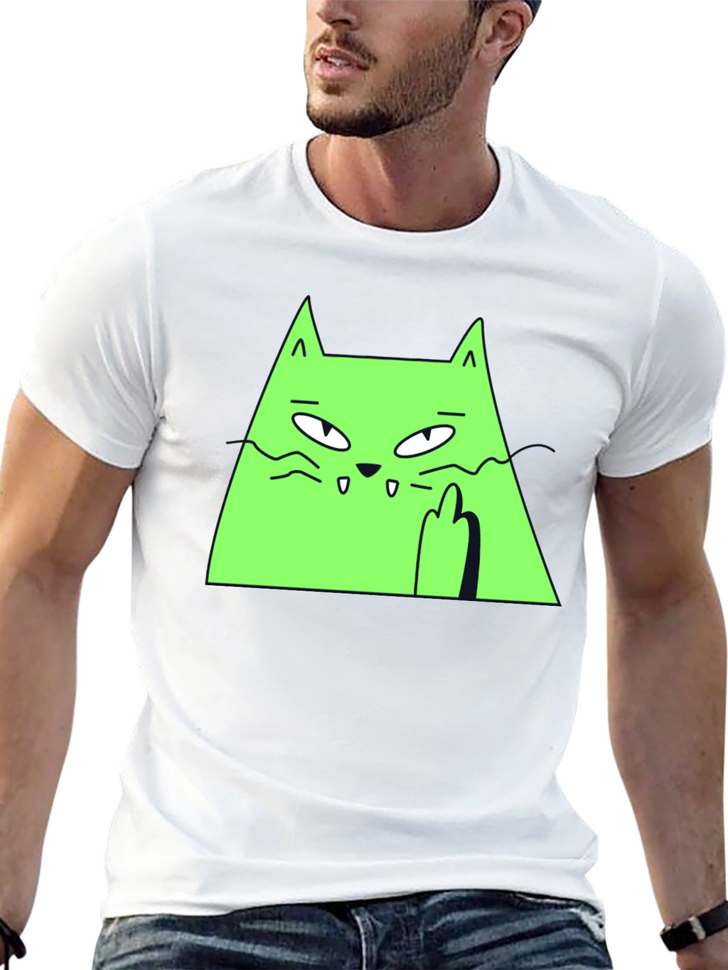 Green Cat Graphic Tee - Black T-Shirt
