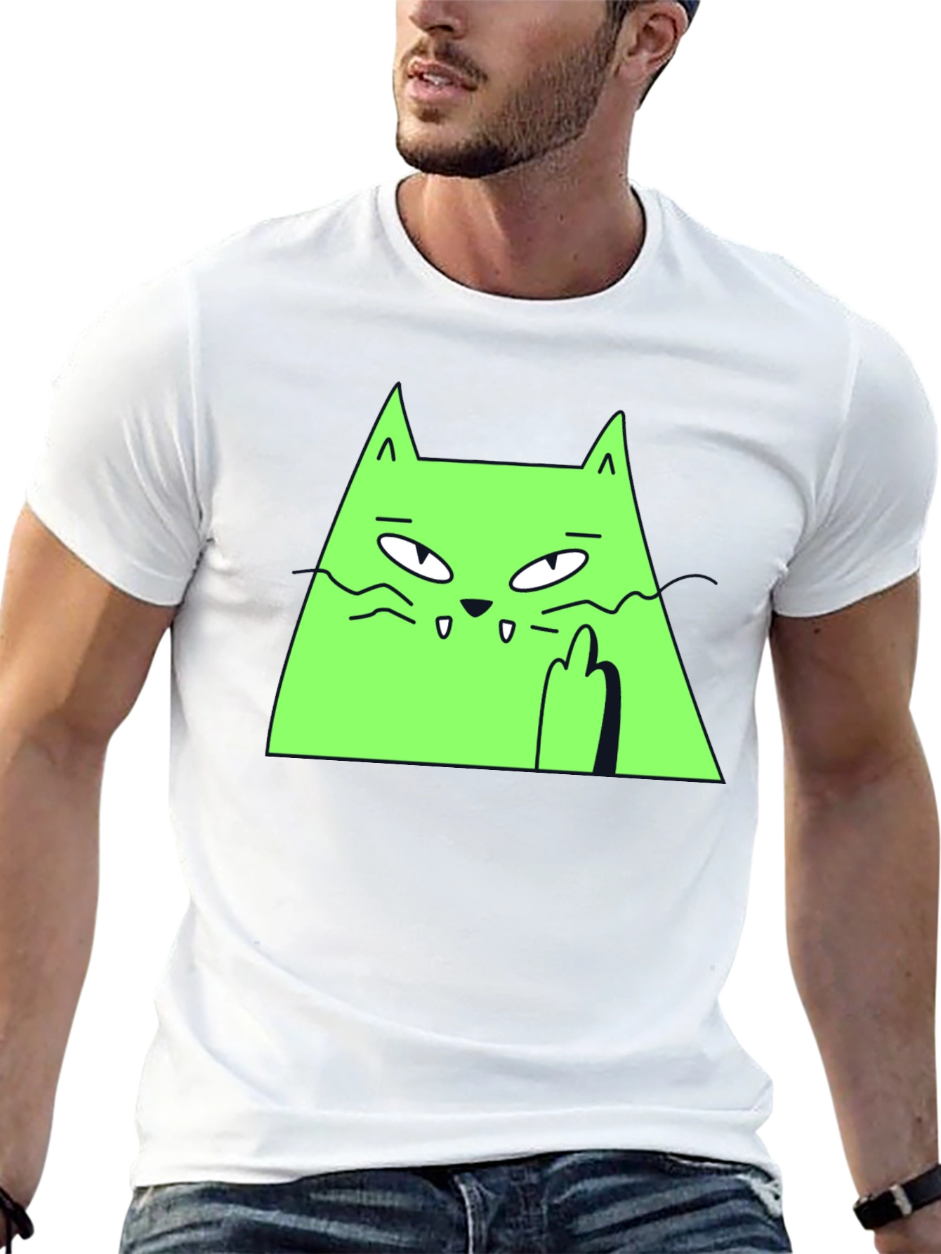 Green Cat Graphic Tee - Black T-Shirt
