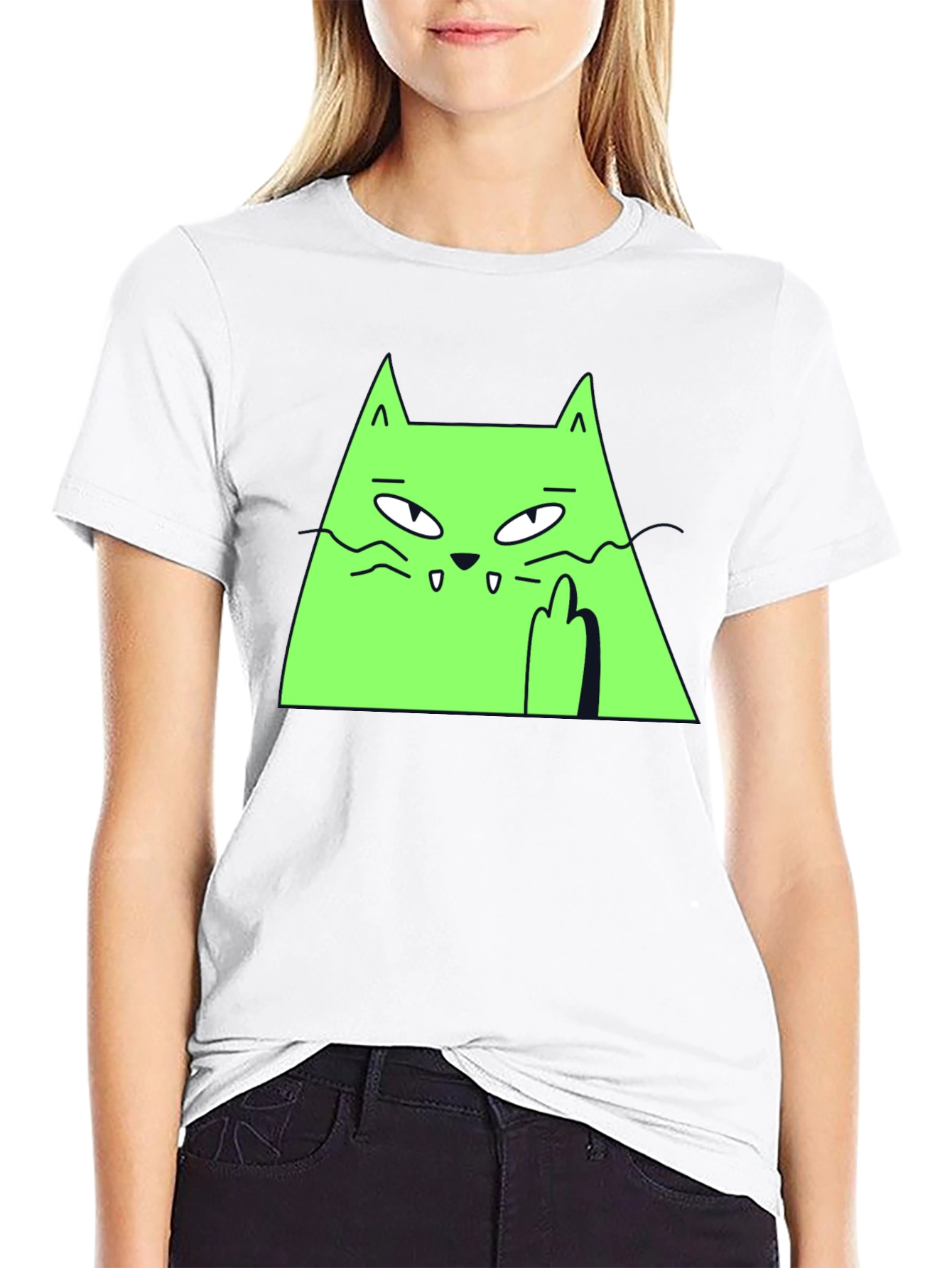 Green Cat Graphic Tee - Black T-Shirt